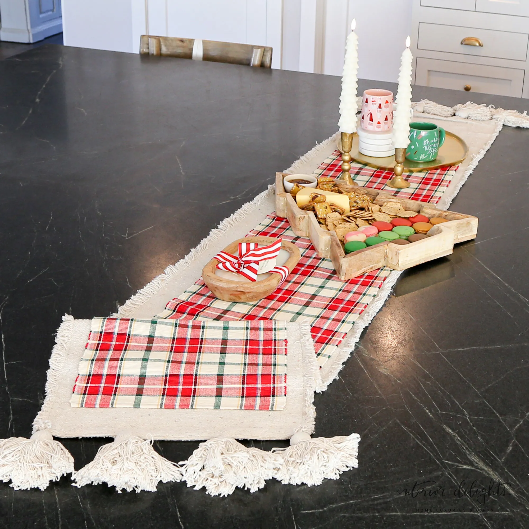 Red Christmas Plaid Table Runner 72"