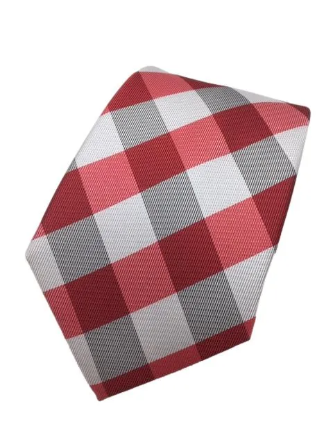 Red, Light Silver, Charcoal Checkered Tie