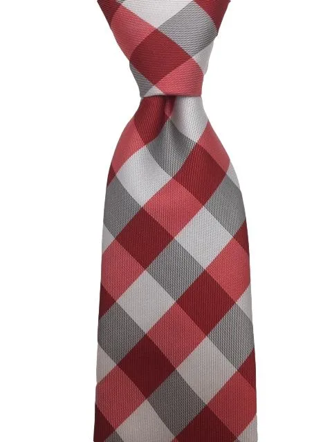 Red, Light Silver, Charcoal Checkered Tie