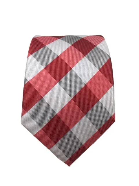 Red, Light Silver, Charcoal Checkered Tie