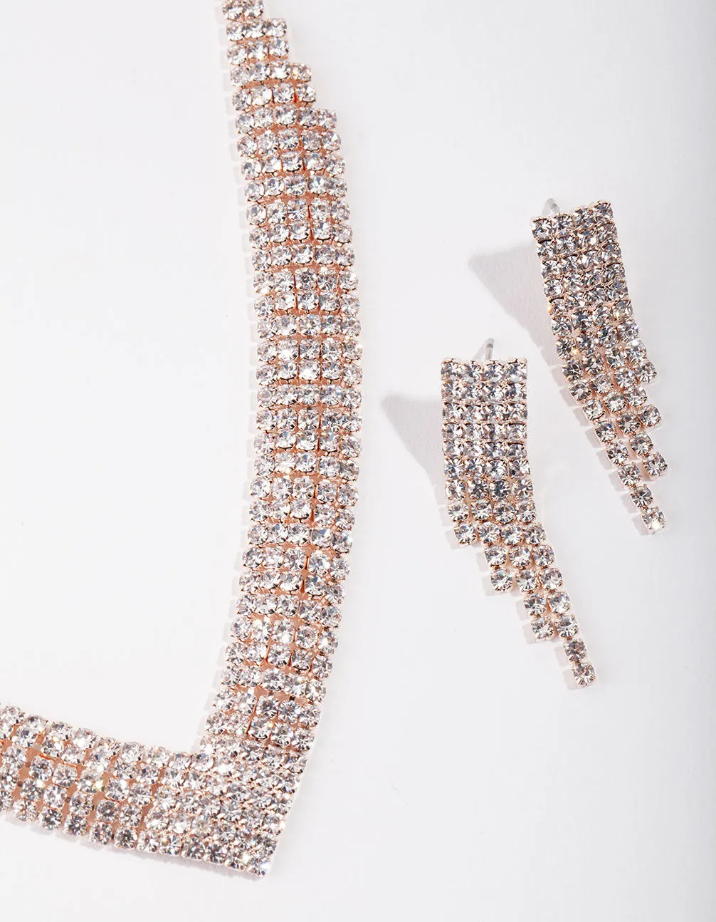 Rose Gold Diamante Necklace & Earring Set