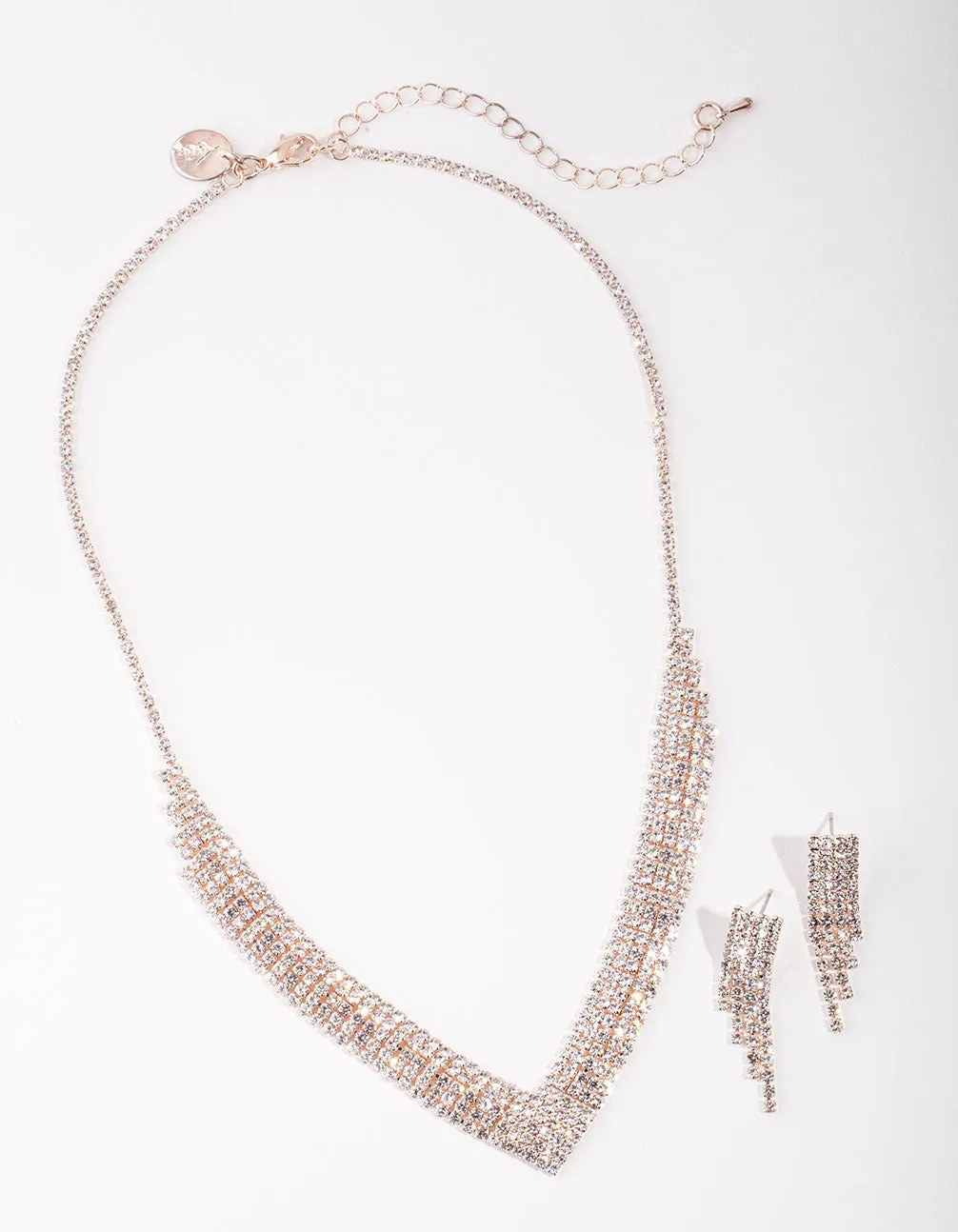 Rose Gold Diamante Necklace & Earring Set