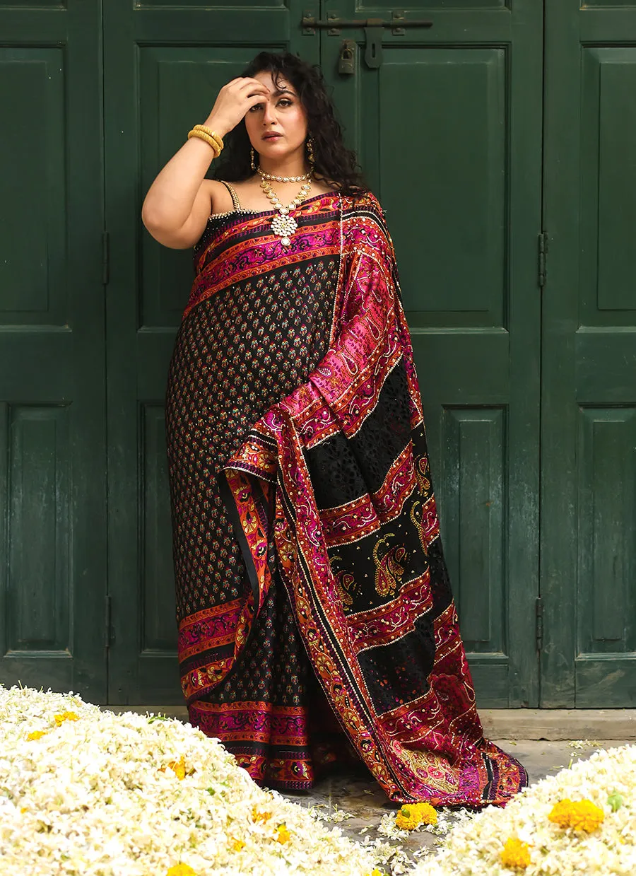 Ruthie black silk saree