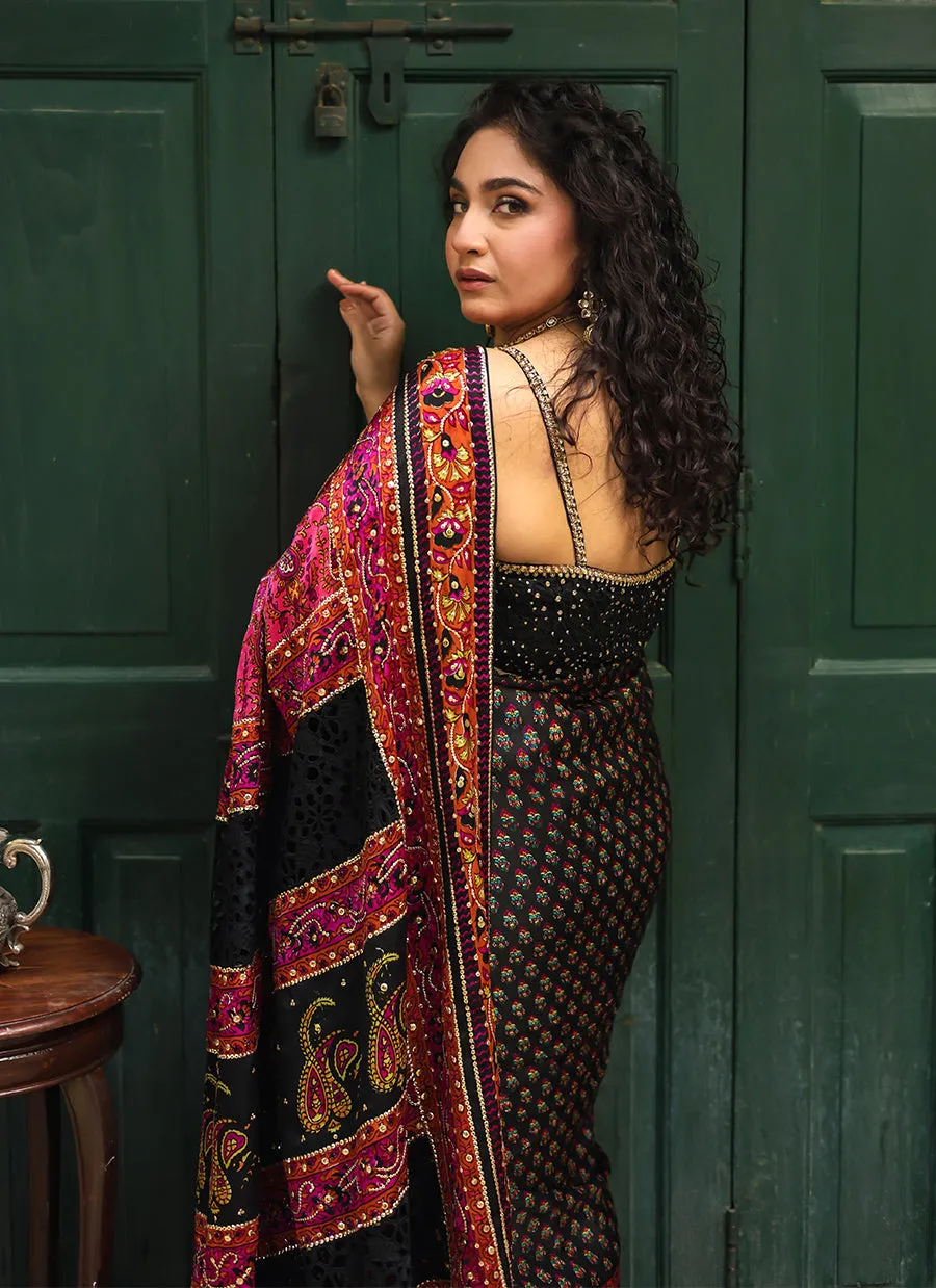 Ruthie black silk saree