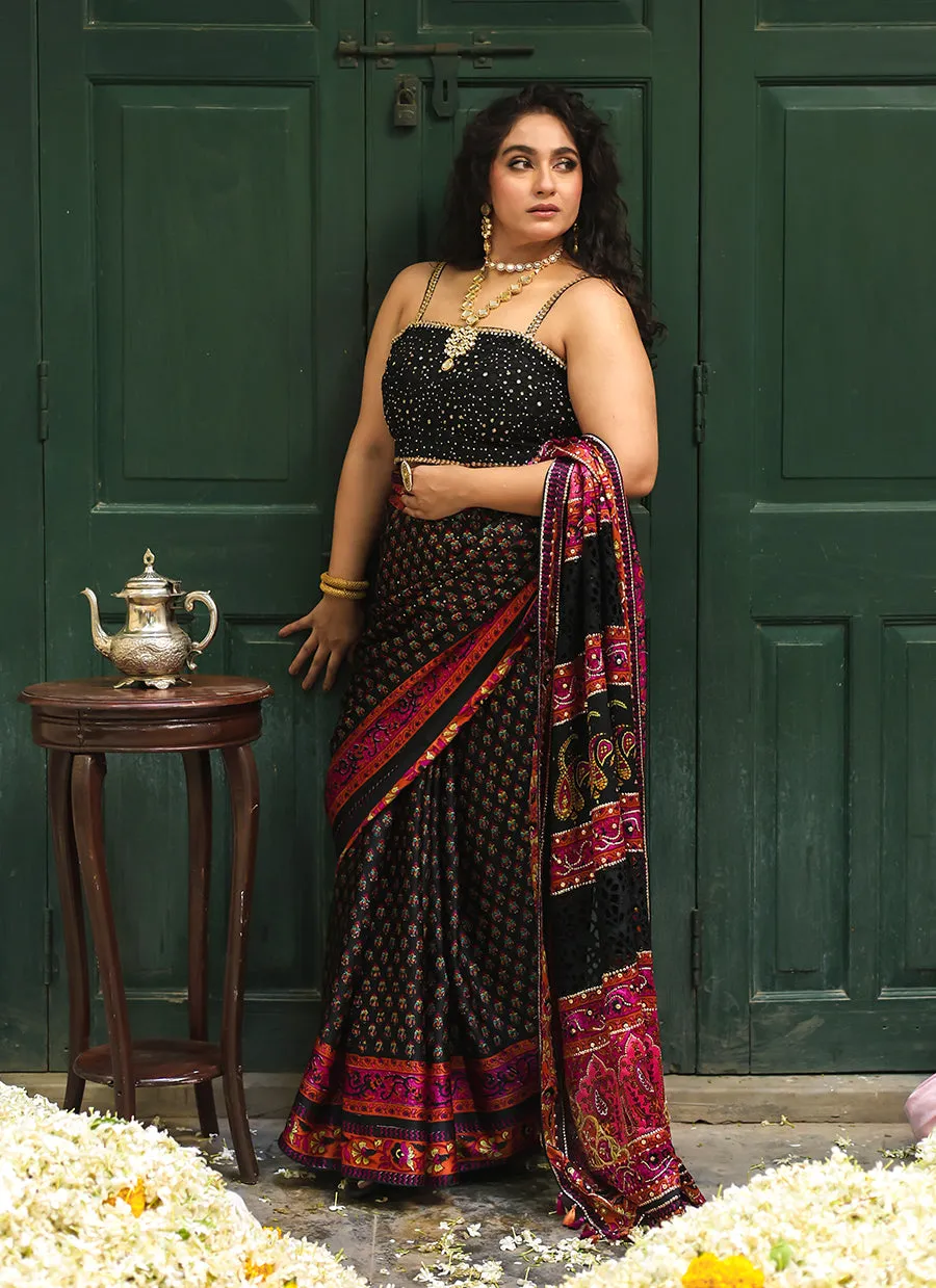 Ruthie black silk saree