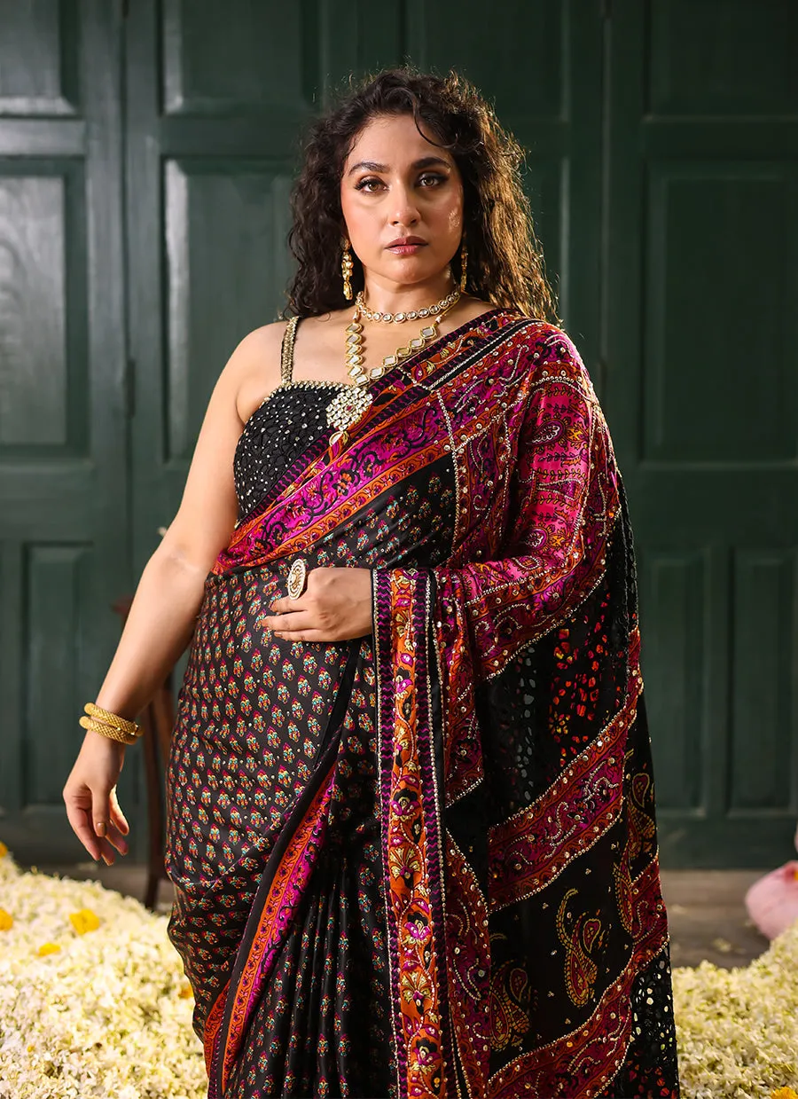 Ruthie black silk saree