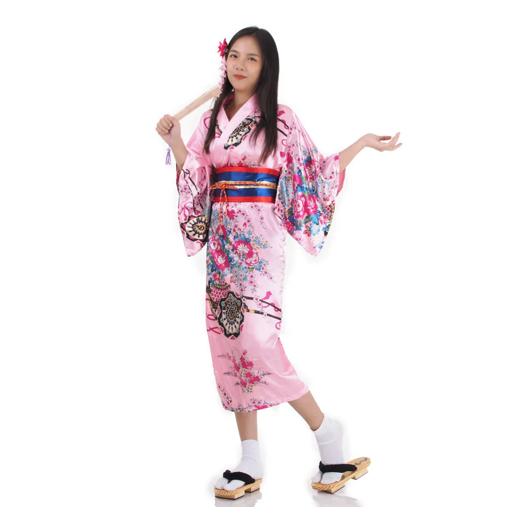 Sakura Pink Geisha Yukata Kimono Costume for Girls