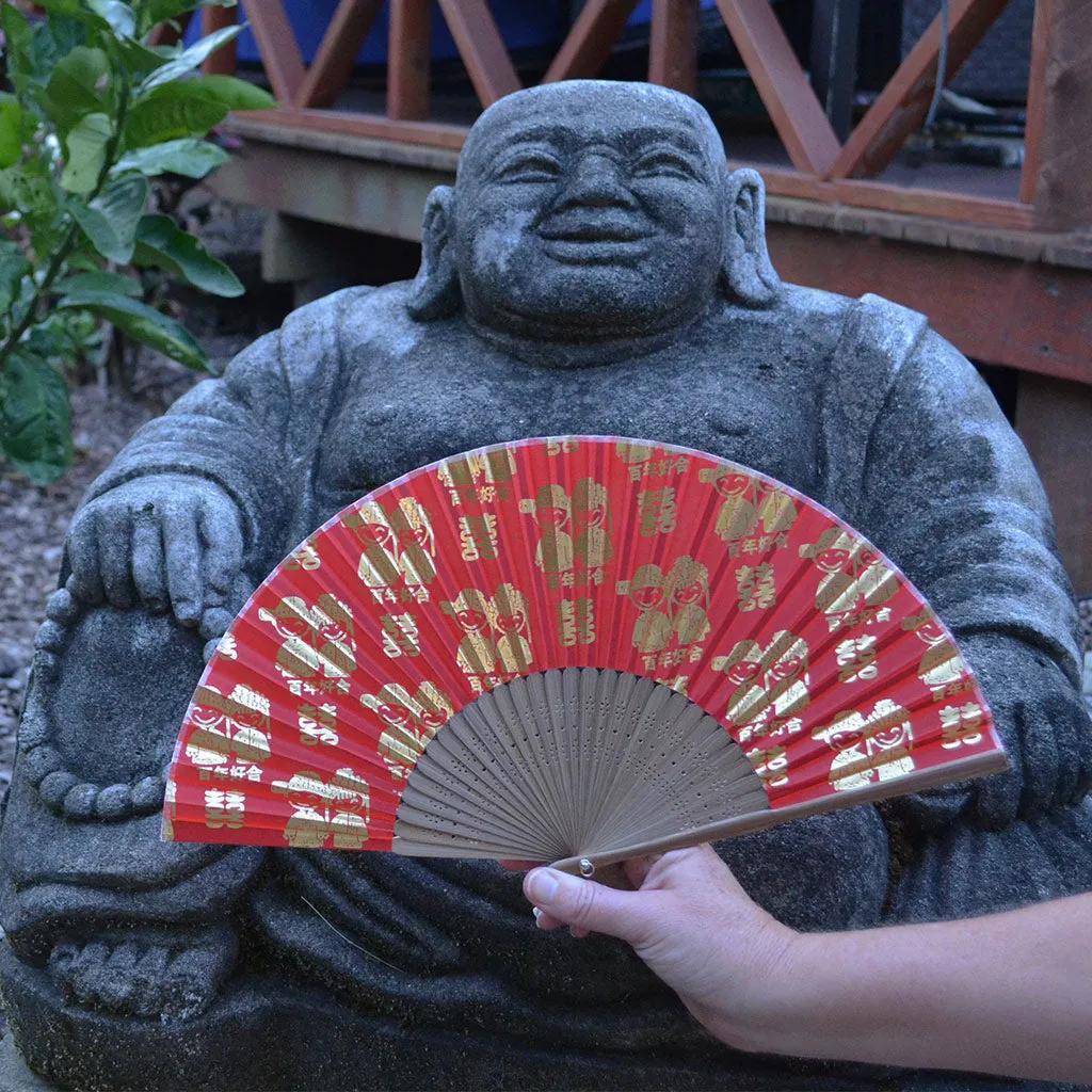 SALE - Double Happiness Wedding Silk Fan - red silk