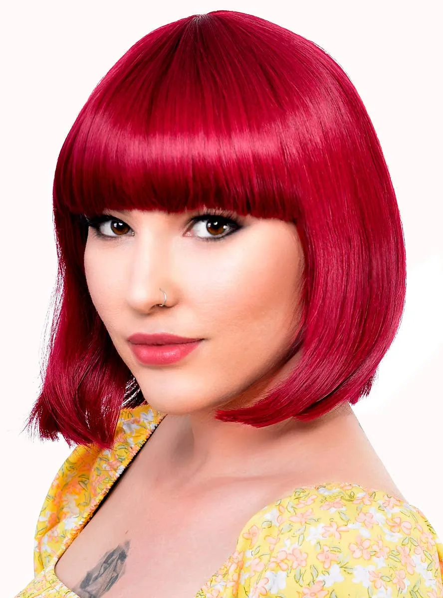 Short Cherry Red Heat Resistant Bob Fashion Wig with Fringe