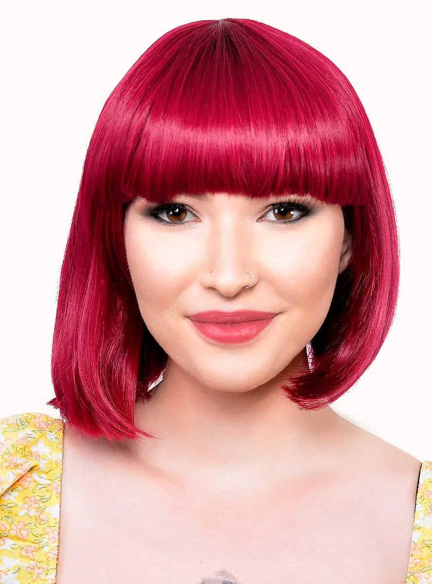 Short Cherry Red Heat Resistant Bob Fashion Wig with Fringe