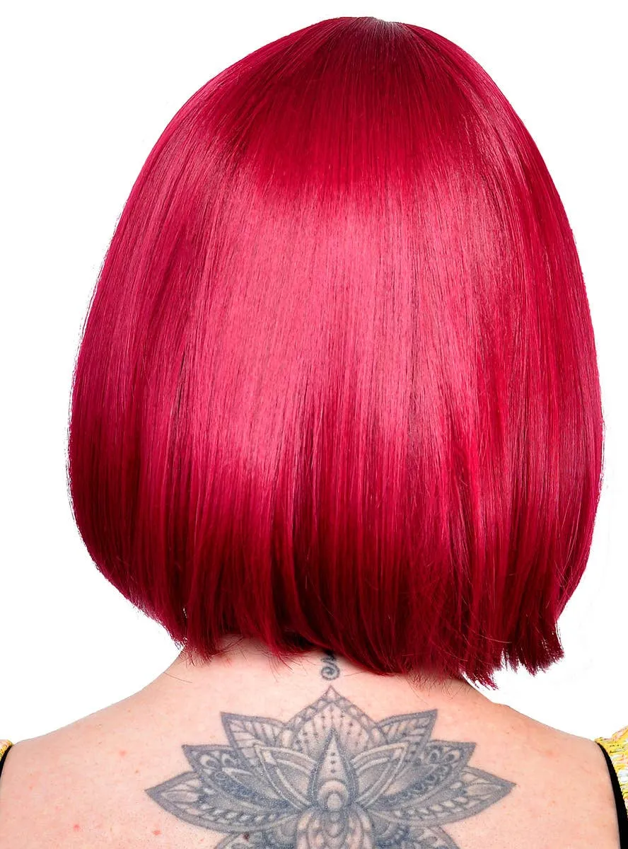 Short Cherry Red Heat Resistant Bob Fashion Wig with Fringe