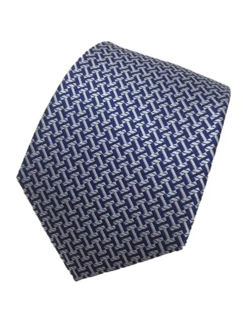 Silver and Navy Blue Geometric Men's Tie