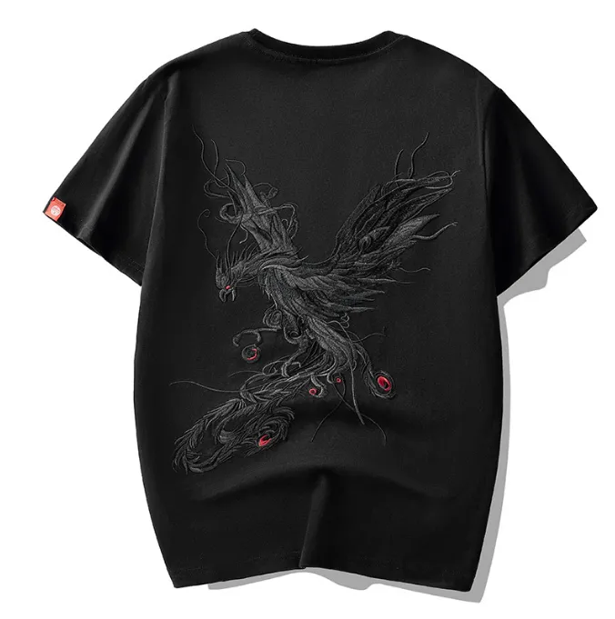 Spring and summer new pure cotton trend loose short sleeved T shirt men China Chinese style men Phoenix embroidery hal