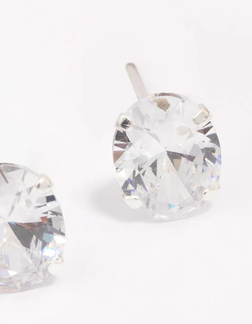 Sterling Silver Cubic Zirconia Large Oval Stud Earrings