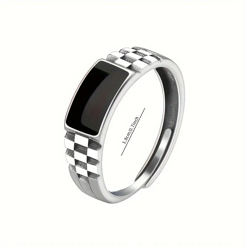 Stylish Vintage Checkered Ring for Men Adjustable Jewelry Accessory