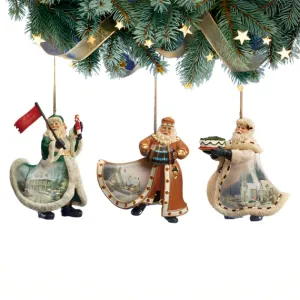 The Ashton-Drake Galleries Victorian Winter Scenes Santas Ornament Collection Issue #12 Painter of Light Artistry Christmas Decoration Set of 3 by Thomas Kinkade 12-inches