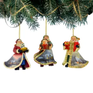 The Ashton-Drake Galleries Victorian Winter Scenes Santas Ornament Collection Issue #31 Painter of Light Artistry Three Dimensional Elegance with Elaborate Detailing Christmas Decoration Set of 3 by Thomas Kinkade 12-inches