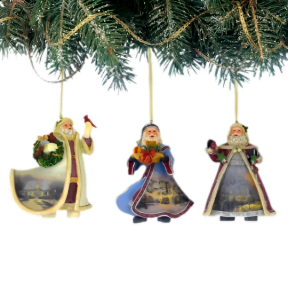 The Ashton-Drake Galleries Victorian Winter Scenes Santas Ornament Collection Issue #32 Painter of Light Artistry Three Dimensional Elegance with Elaborate Detailing Christmas Decoration Set of 3 by Thomas Kinkade 12-inches