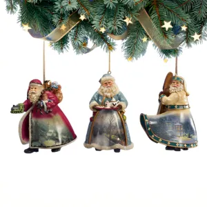 The Ashton-Drake Galleries Victorian Winter Scenes Santas Ornament Collection Issue #9 Painter of Light Artistry Christmas Decoration Set of 3 by Thomas Kinkade 12-inches