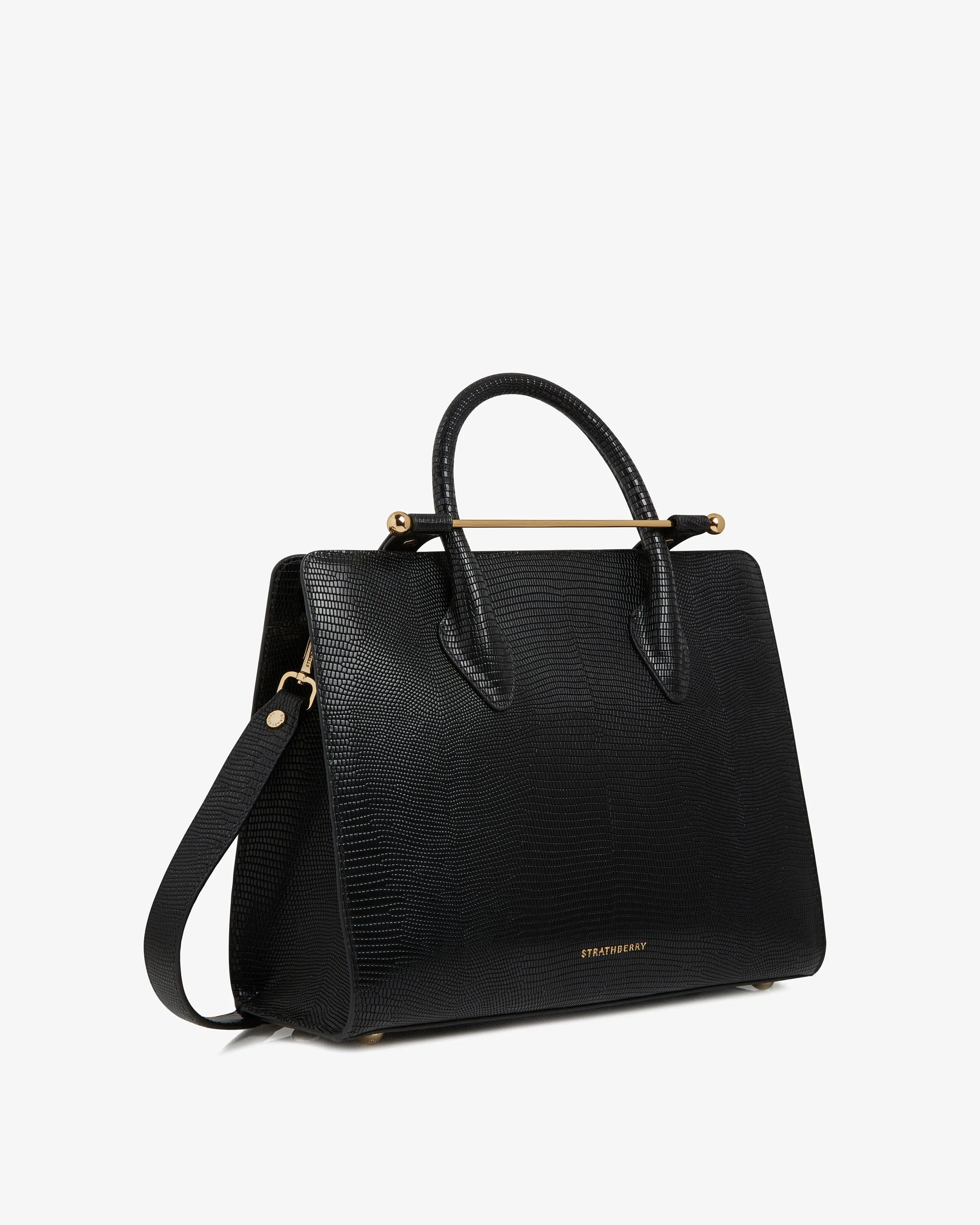 The Strathberry Midi Tote - Lizard-Embossed Leather Black