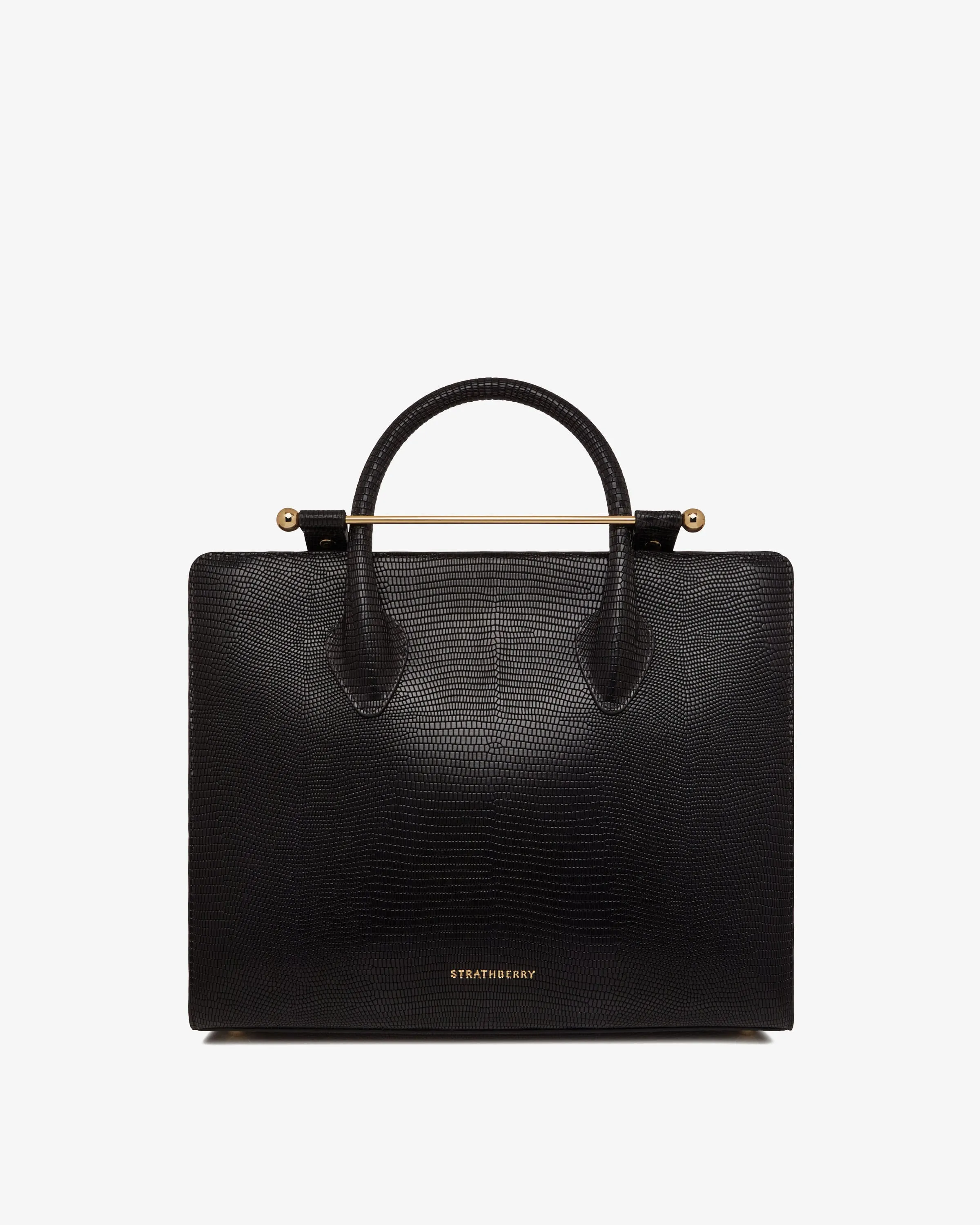 The Strathberry Midi Tote - Lizard-Embossed Leather Black