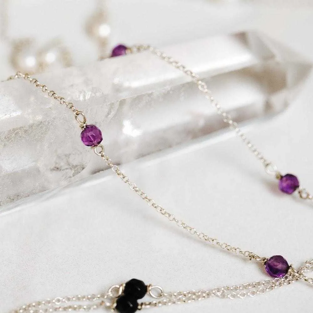 True Clarity Tie Necklace with Natural Amethyst and Sterling Silver