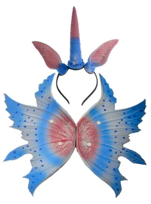 Unicorn Pink and Blue Headpiece and Wings Deluxe Accessory Set