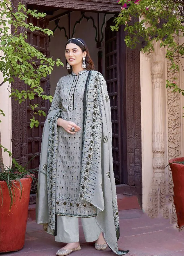 Unstitched Grey Pure Cotton Suits Dress Material