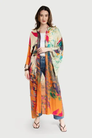 Vibrant Satin Kimono Abstract