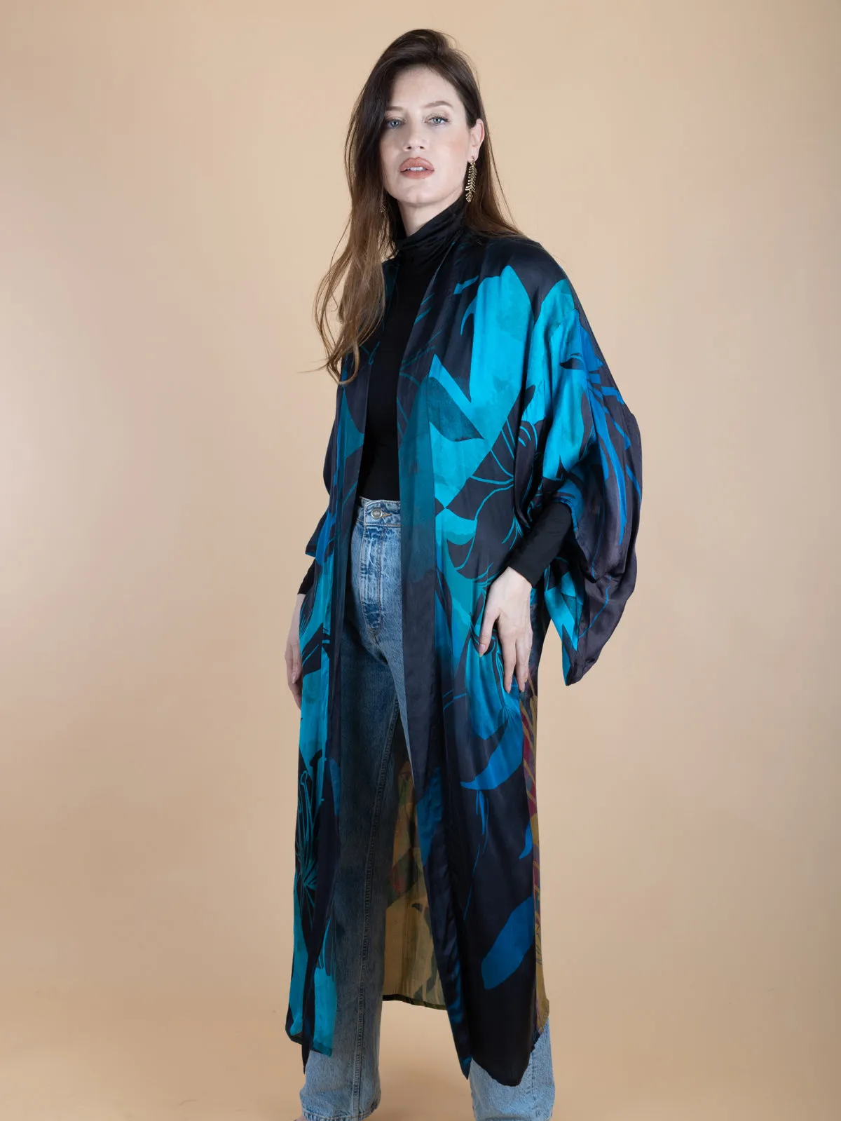 Vibrant Satin Kimono Abstract