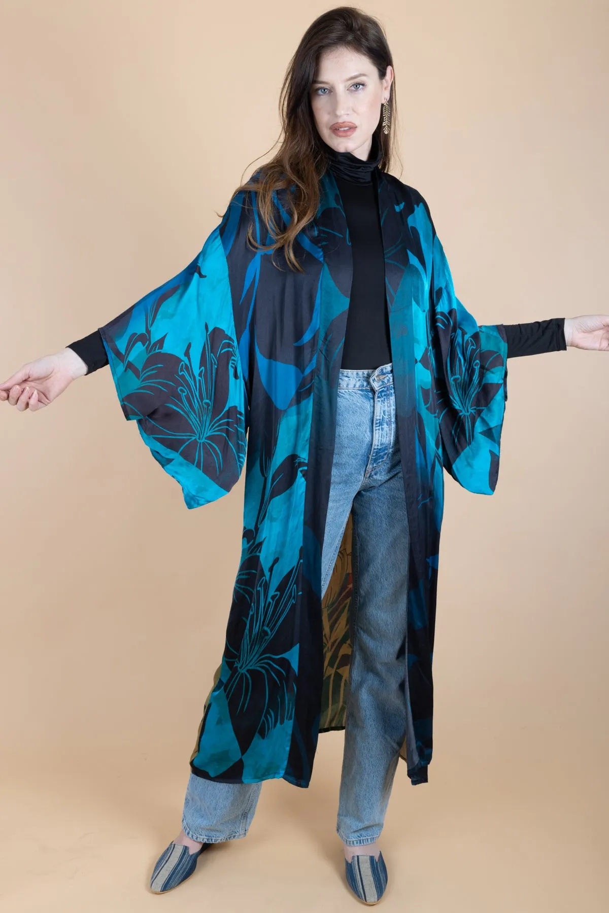 Vibrant Satin Kimono Abstract