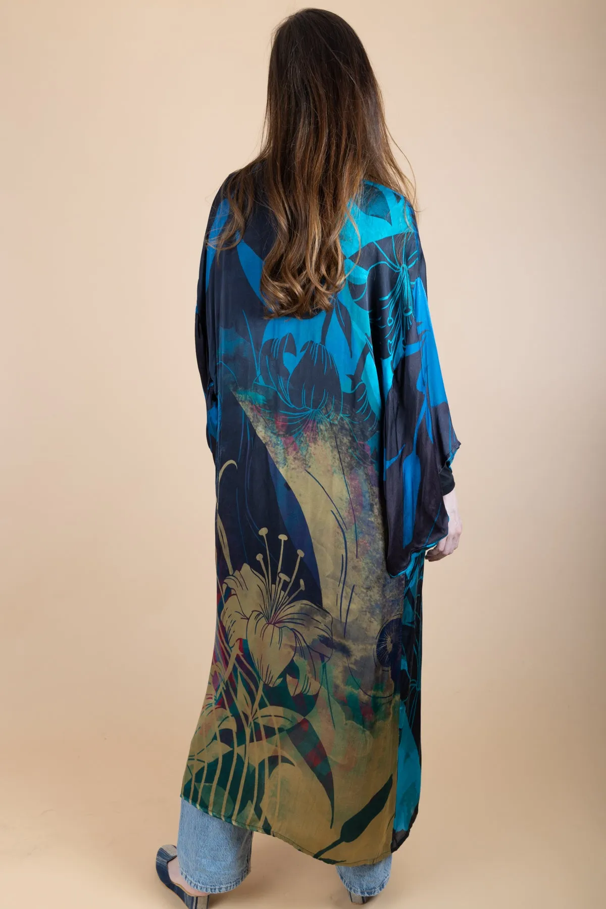 Vibrant Satin Kimono Abstract