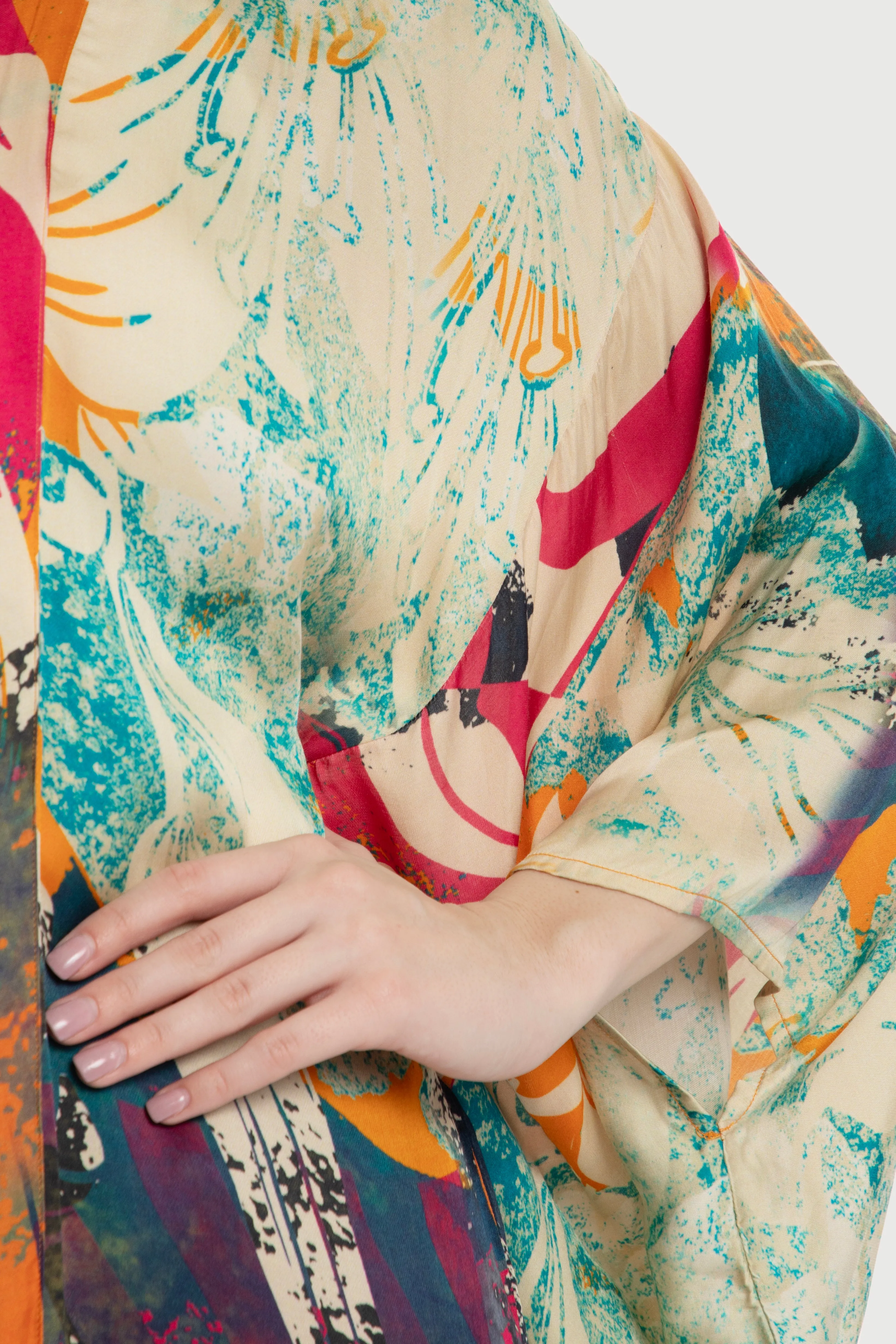 Vibrant Satin Kimono Abstract