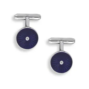 Vitreous Enamel on Sterling Silver Purple Cufflinks with Diamonds