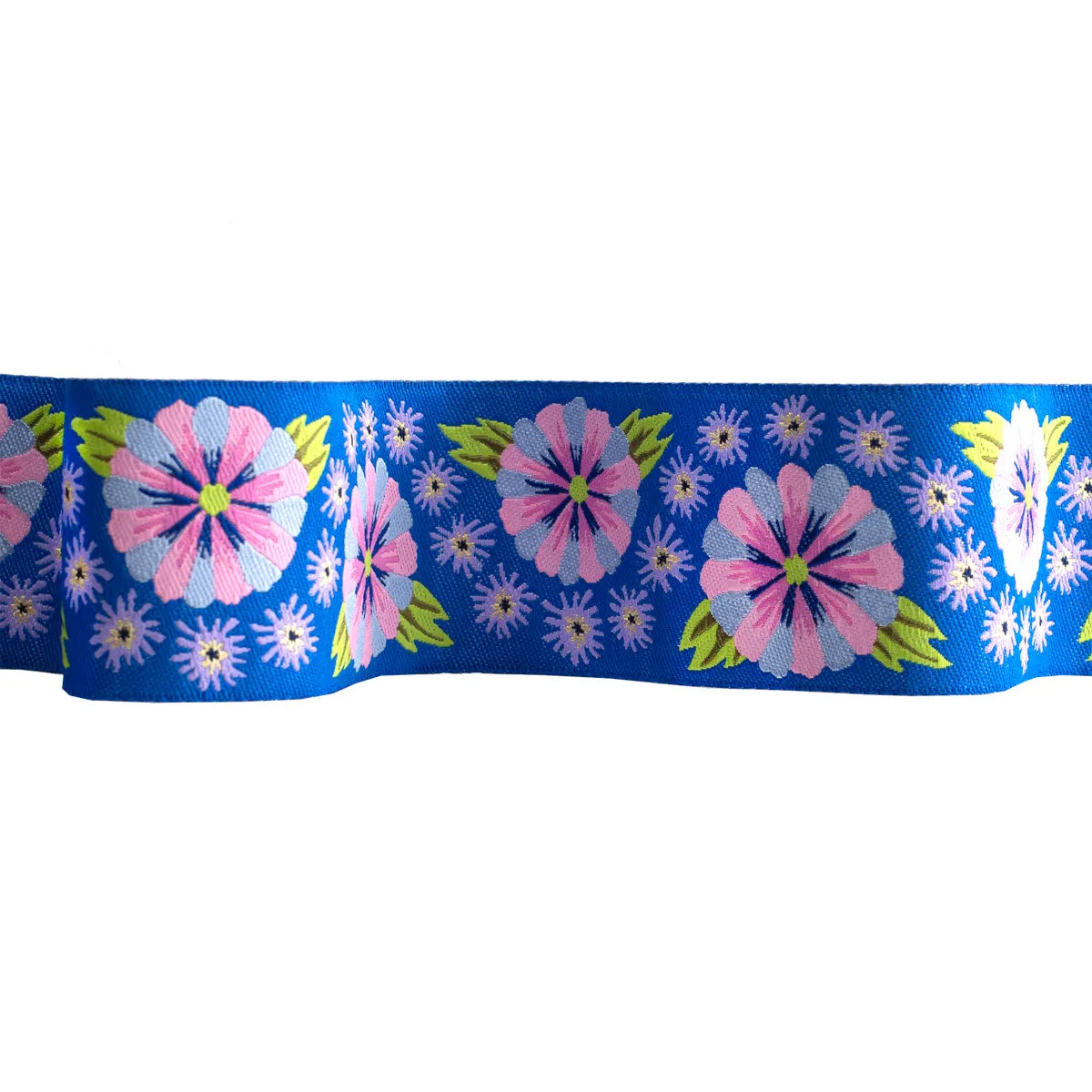 Wide Blue Embroidered Flower Row- 1-1/2" - Kaffe Fassett - by the yard